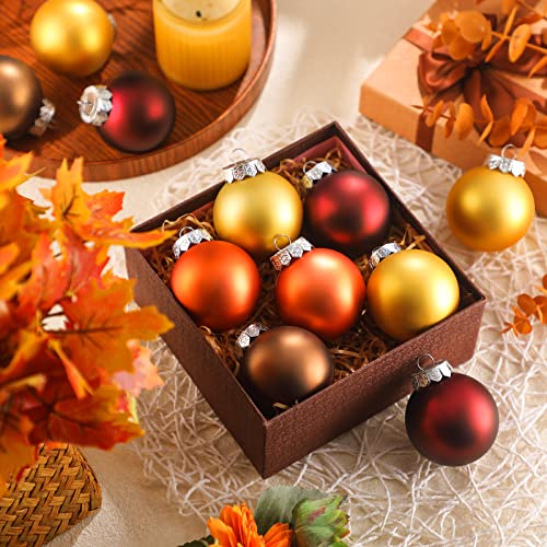 Leitee 24 Pcs Fall Ball Ornaments - Wine Red, Dark Yellow, Bronze, Coffee - Autumn Hanging Decor