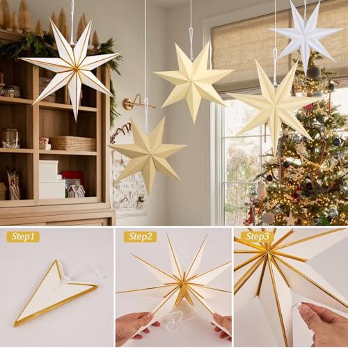 Paper Jazz 5 Pack Brown & White Paper Star Lanterns Christmas Hanging Decorations