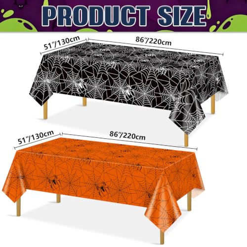 Halloween Spider Web Plastic Tablecloths 4 Pack | Waterproof Festive Table Cover