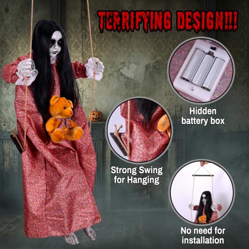 Halloween Animatronics Hanging Swinging Girl Decor - Outdoor Spooky Decoration