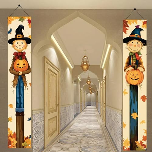 Halloween Porch Banners Set of 2 - Welcome Signs with Pumpkins & Bats, 71x12 Inch, Outdoor Yard Decorations, Spooky Wall Hangings, Variation of Signs with Pumpkins and Bats