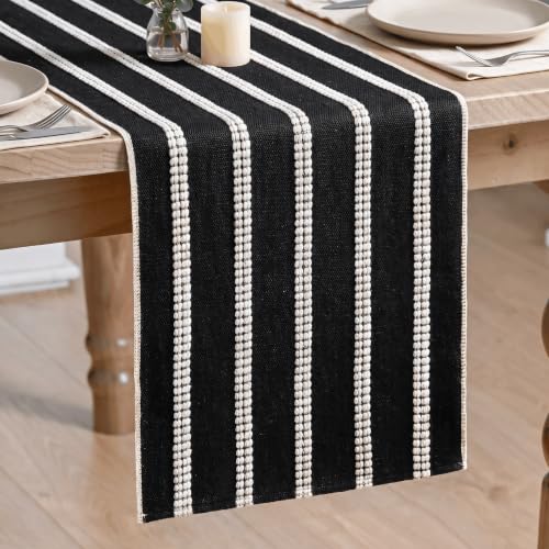 Farmhouse Black Dashed Stripe Table Runner - 12x36 Inch Seasonal Holiday Decor