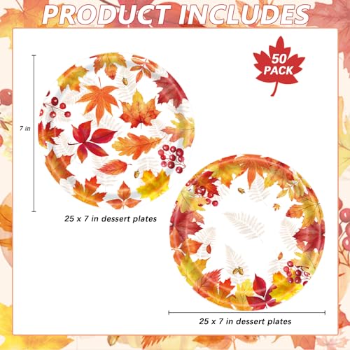 Maple Leaf Fall Paper Plates Set - 50 Disposable 7 Inch Party Supplies