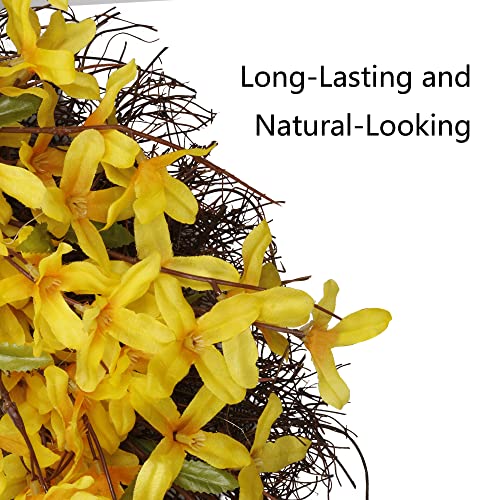 Artificial Forsythia Wreath 18 Inch - Indoor Door Decor, Gift, Home & Office