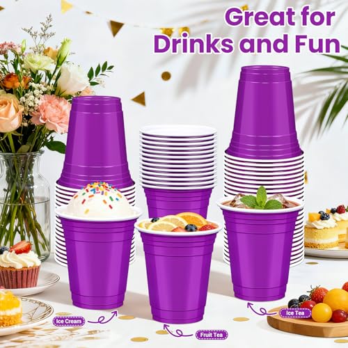 50 Pack Purple Plastic Cups 12 oz Disposable Party Cups - LIKAJON