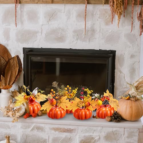 Set of 9 Fall Pumpkin Centerpieces with Berries and Maple Leaves for Thanksgiving and Halloween Decor