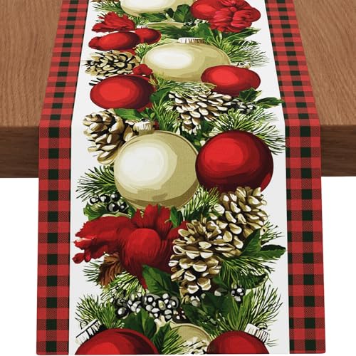 Christmas Table Runner Red Green Buffalo Plaid 13x72 Inches - Festive Holiday Decor