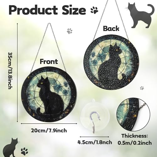 Black Cat & Moon Stained Glass Suncatcher Window Hanging Decoration - Variation: Black Cat