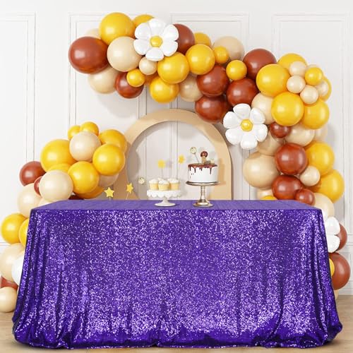 Purple Sequin Tablecloth 90x132 Inch for Wedding Party Halloween - SquarePie