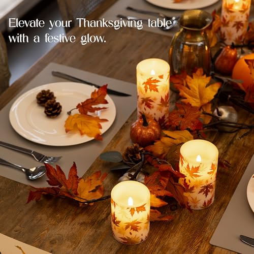 Fall Flameless Candles with Remote Control, Maple-Wax Autumn Set of 3