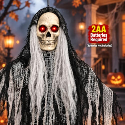 Halloween Outdoor Decorations Set with Glowing Skeleton Ghosts - Spooky Hanging Figures, 3 Pack