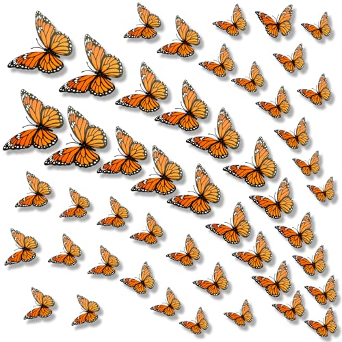 48 Pcs Monarch Butterfly Wall Decor Set - 3 Sizes Artificial Halloween & Party Decorations