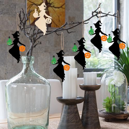 Wooden Potion Bottle Witch Halloween Ornaments - Unfinished Craft Set, 20 Pieces