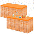 Morcheiong Orange Foil Fringe Tinsel Table Skirts - 2 Pack for Rectangle Tables - Party Decorations