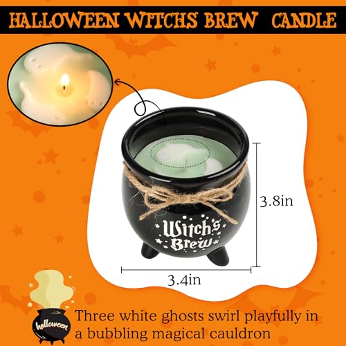Halloween Cauldron Candle with Ghost Design - Spooky Autumn Decor, 8oz Pumpkin Cinnamon Scented