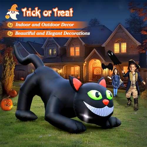7 FT Black Cat Inflatable Halloween Yard Decoration with Bright LED Lights - Outdoor Blow-Up Halloween Decor