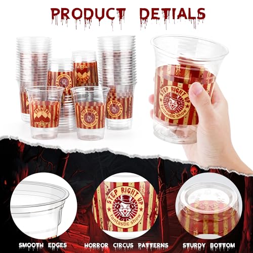Halloween Horror Circus Party Cups 16 oz Disposable Plastic Cups Set of 60