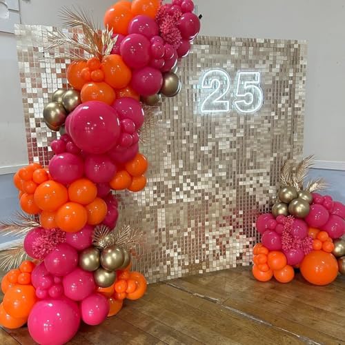 Hot Pink Orange Gold Balloon Garland Arch Kit - 134pcs Party Decorations - Variation of Hot Pink Orange Gold