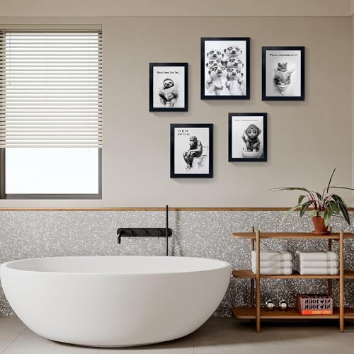 14 Inch Black and White Raccoon Group Photo Frame Wall Art - Bathroom & Kids Room Decor