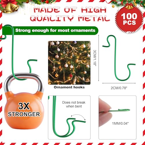 Green Christmas Ornament Hooks 100 Pcs - Easy Hang Metal Wire Tree Decor