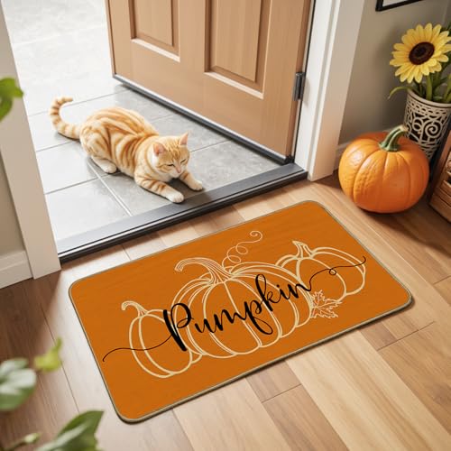 Fall Pumpkin Kitchen Rug Set of 2 - Autumn Decor Washable Non-Slip Mats