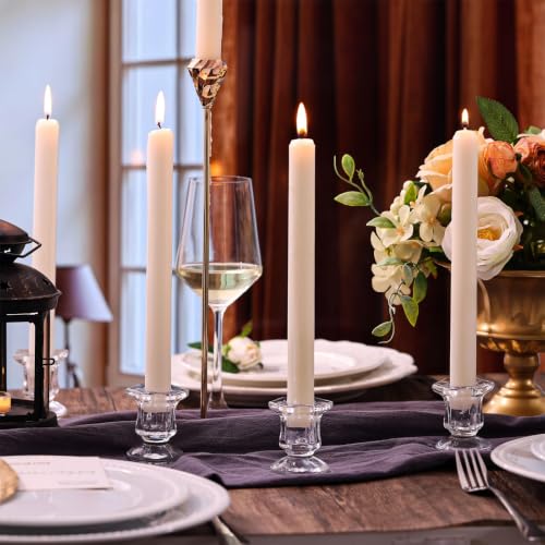 Lanttu Clear Glass Candle Holders Set - Hexagonal Taper Candle Holders Bulk, 12 Pieces