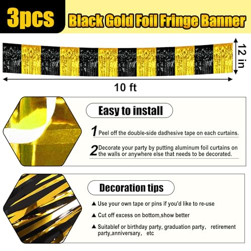 Metallic Fringe Garland Banner - 3 Pack 10 Ft Long Wall Decorations for Party and Wedding