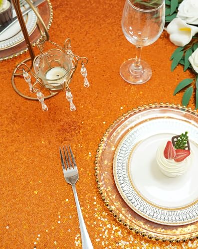 Orange Sequin Tablecloth 90x156 Inch Rectangle Party & Wedding Decor - Sparkly Fabric