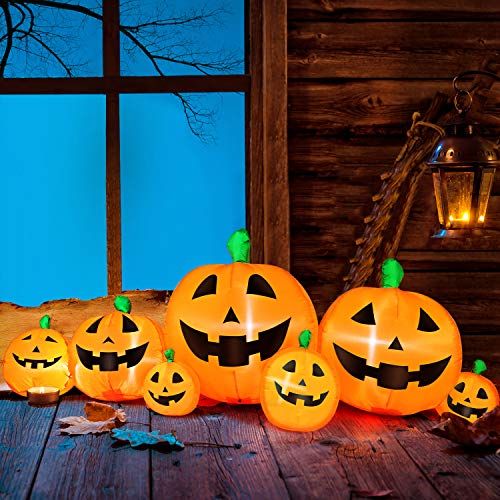 Halloween Inflatable Pumpkin Decorations Set - 8 ft Yard Lights with Internal LED, Easy Setup