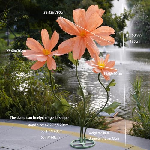 Orange Giant Paper Daisy Flowers for Decoration, Large Artificial Floral Props
