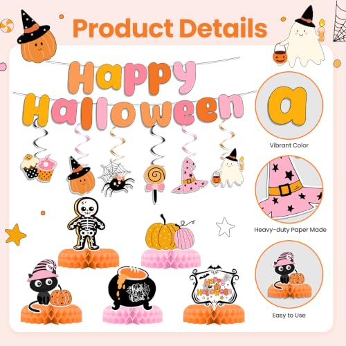 Pink Halloween Party Supplies Kit for Girls with Plates, Napkins, Decorations