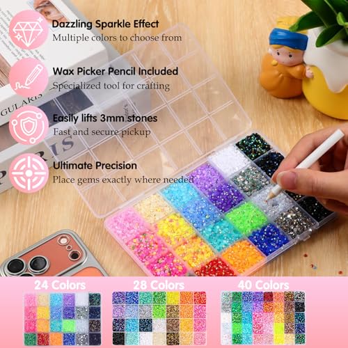 32,000 Pcs Resin Rhinestones Kit for Nail Art & Crafting - Multicolor Flatback Gems with Glue & Tools