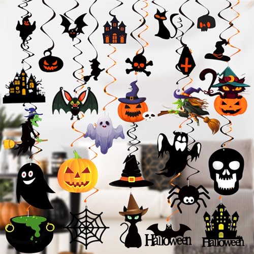 Halloween Hanging Swirls Set - 58 Pieces Ghost Pumpkins Bats Decor