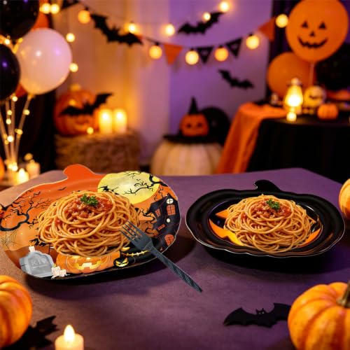 Halloween Pumpkins Party Plates Set 81pcs Orange & Black with Tablecloth & Utensils