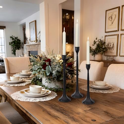 Black Cast Iron Taper Candle Holder Set of 3 Tall Variation