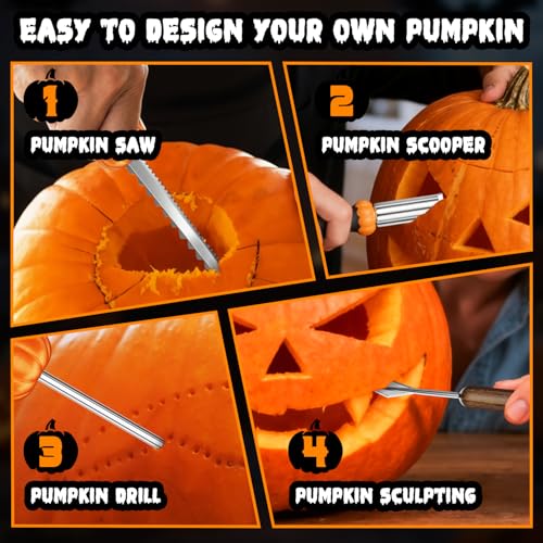 Pumpkin Carving Kit for Adults & Kids with Stainless Steel Tools & Carrying Case