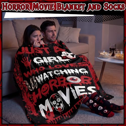 Horror Movie Throw Blanket & Socks Set - Halloween Spooky Cozy Accessories - Variation of THIS listing