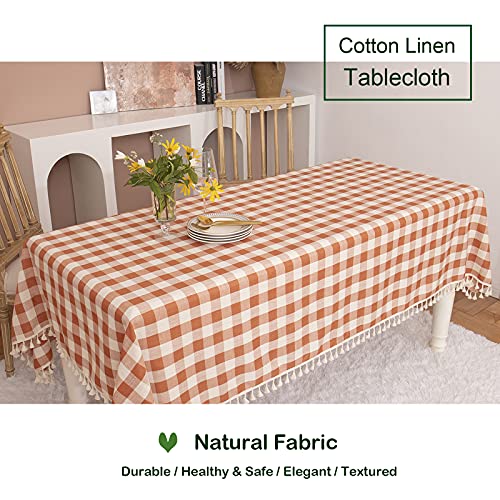 Orange Gingham Fall Tablecloth 55x84 Inches - Farmhouse Decor, Rectangular