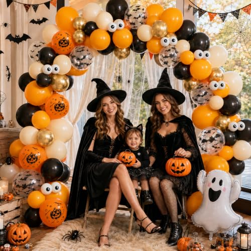 Halloween Balloon Set - Black, Orange, Sand, Gold with Ghost & Bat Prints - 36 Pack