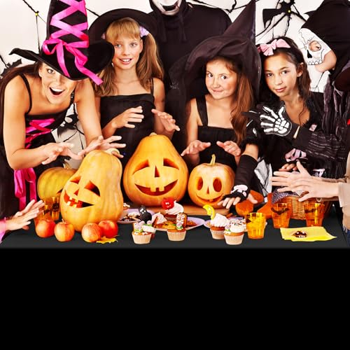 Pink and Black Halloween Plastic Tablecloths 54x108 Inches - 12 Pack, Variation of Black Light Pink Dark Pink