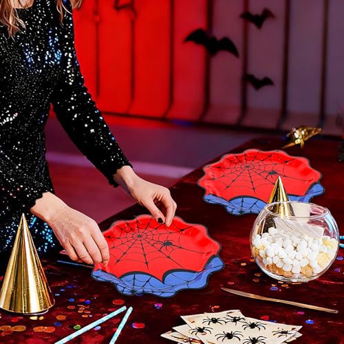 Halloween Spider Paper Plates 40 Pack - Disposable Dinnerware for Parties