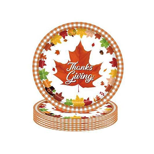 Thanksgiving Maple Leaf Disposable Paper Plates 7-inch Fall Harvest Dinnerware Set of 24