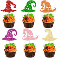 Halloween Witch Hat Cupcake Toppers - Glitter Wizard Hat Picks Style 32, 24PCS