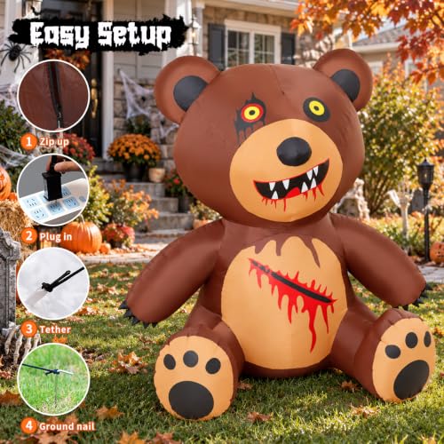 5FT Halloween Inflatable Bear Decoration Outdoor Yard Decor with LEDs and Safety Certified