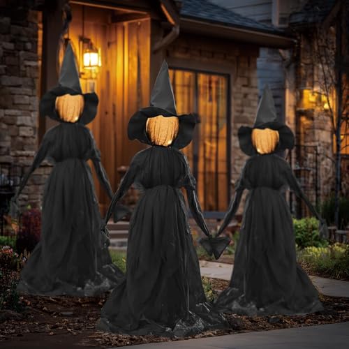Lighted 5FT Halloween Witches Stakes Outdoor Decor - 3 Pack Spooky Yard Props