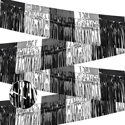 Black Silver Tinsel Streamers for Parade Floats & Party Decor - 4 Pack