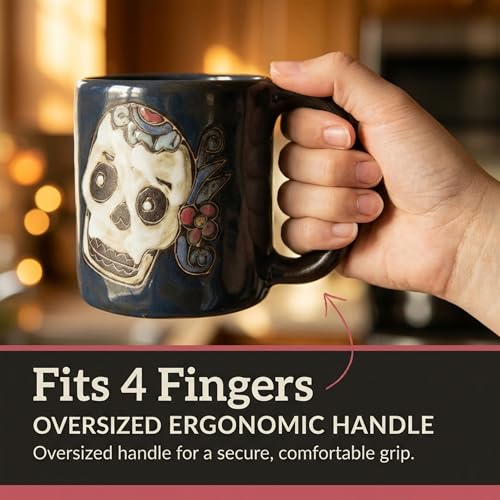 16oz Handcrafted Day of the Dead Sugar Skull Mug - Ceramic Coffee Cup
