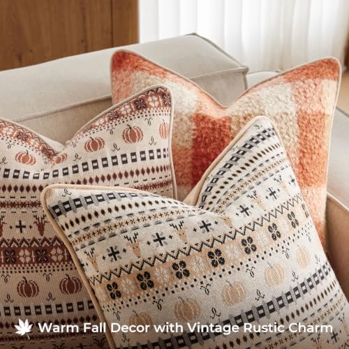 Fall Pumpkin Pillow Cover 18x18 Inches with Piping - Burnt Orange - Kevin Textile