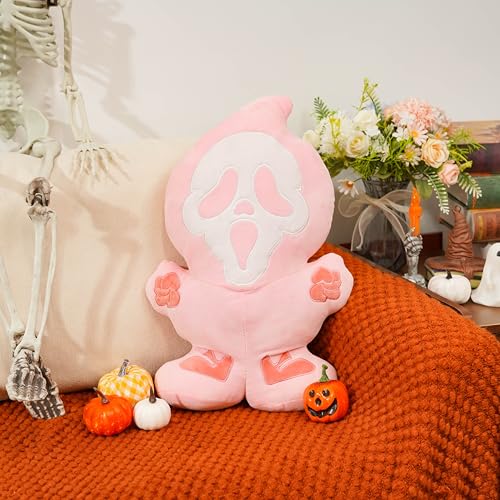 Pink Halloween Ghost Pillow 15.8 Inch Spooky Funny Throw Cushion for Sofa Home Decor