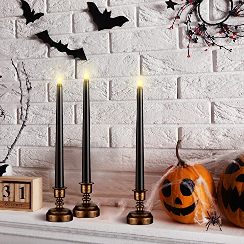 Halloween Black Flameless Candles with Gold Base - 16 Pcs